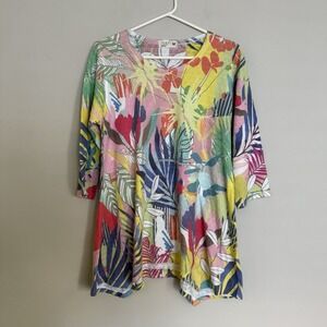 Atelier 5 Knit Asymmetric Tunic Top‎ Womens M Multicolor 3/4 Sleeve Art To Wear